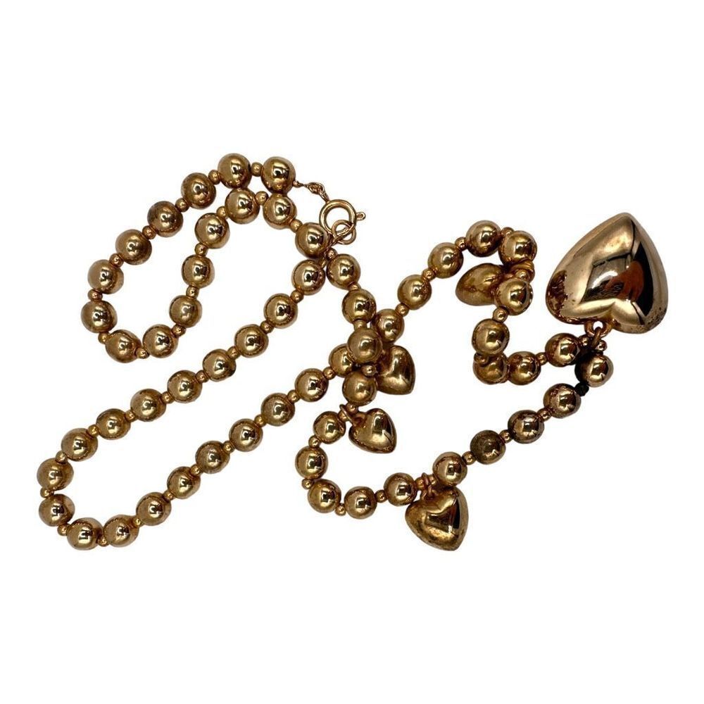 Beaded gold-toned with hearts costume necklace